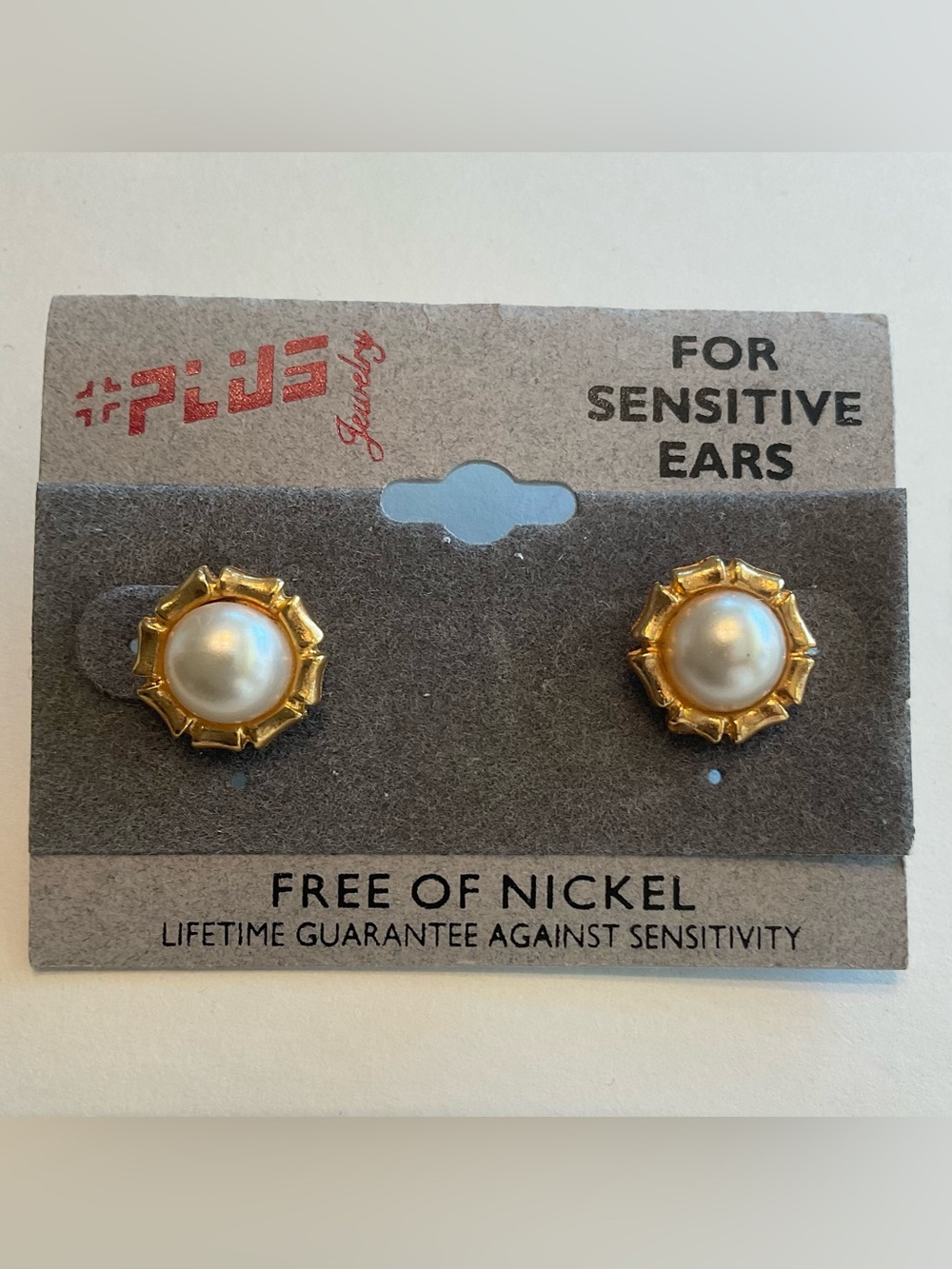 +Plus Gold Tone Imitation Pearl Round Stud Earrings Nickel-Free.